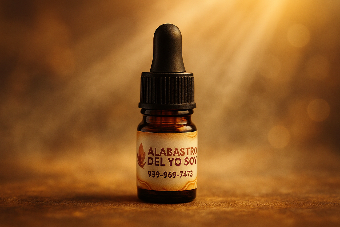 Small bottle with black dropper and spiritual background