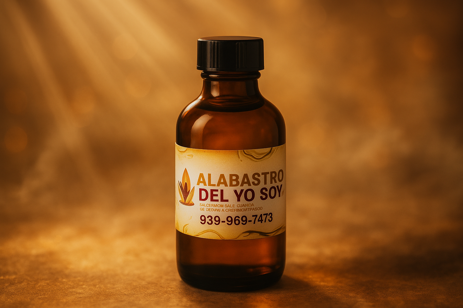 Medium amber bottle with spiritual background