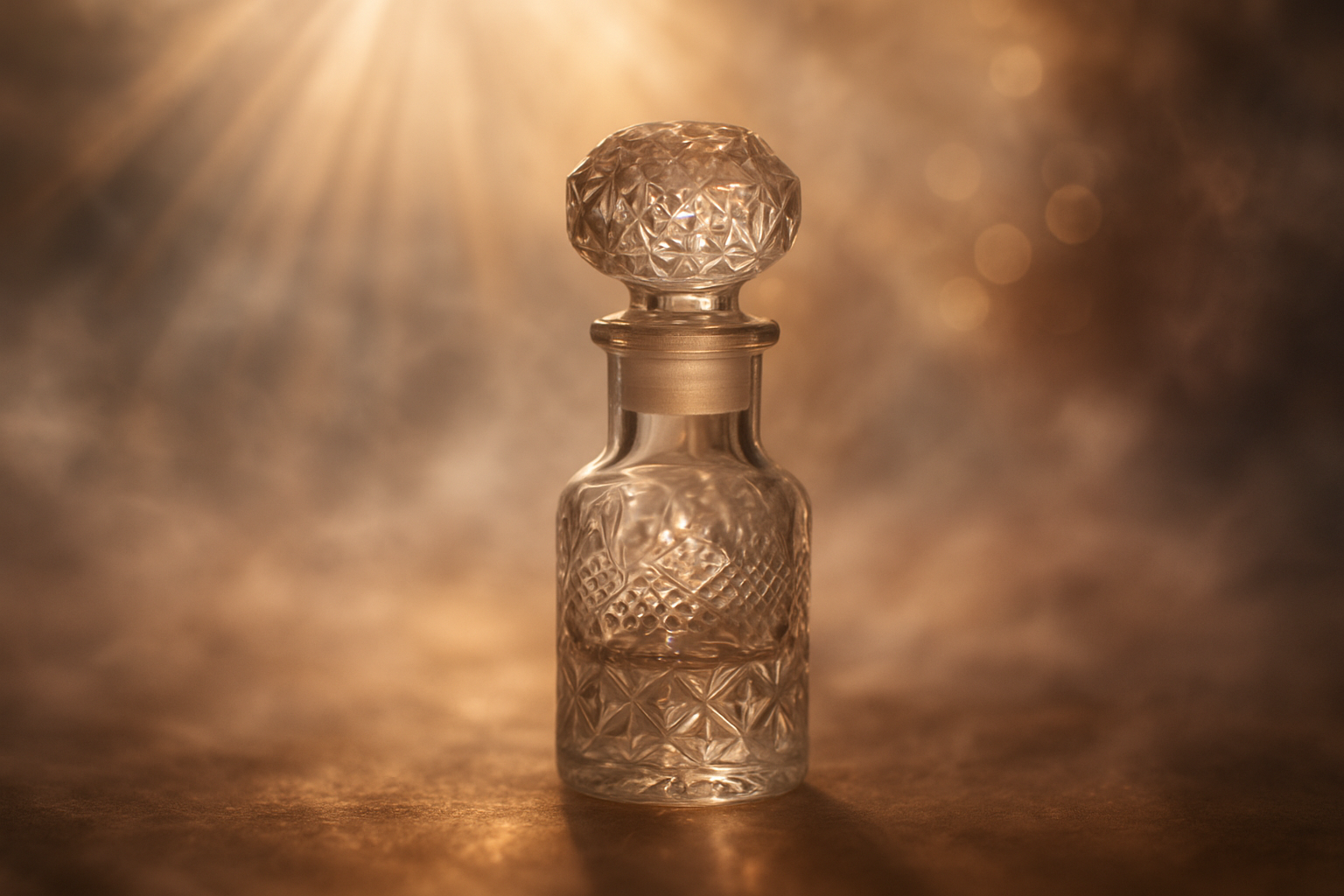 Ornate crystal bottle with spiritual background