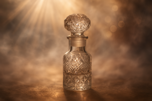 Ornate crystal bottle with spiritual background