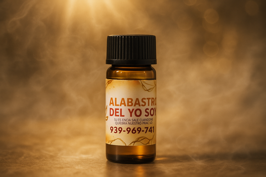 Small amber bottle with clean spiritual background