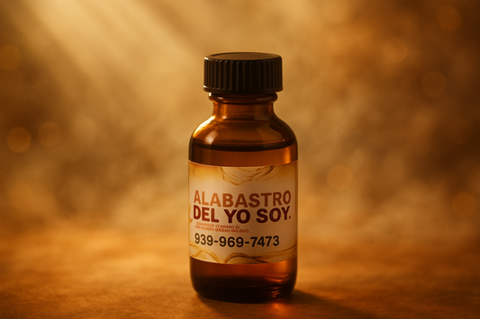 Small amber bottle with spiritual background