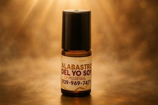 Small amber roll-on bottle with spiritual background